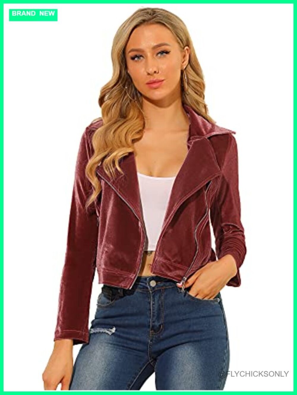 Women's Velvet Moto Jacket Cropped Blazer Zip Up Motorcycle Lapel Collar Winter